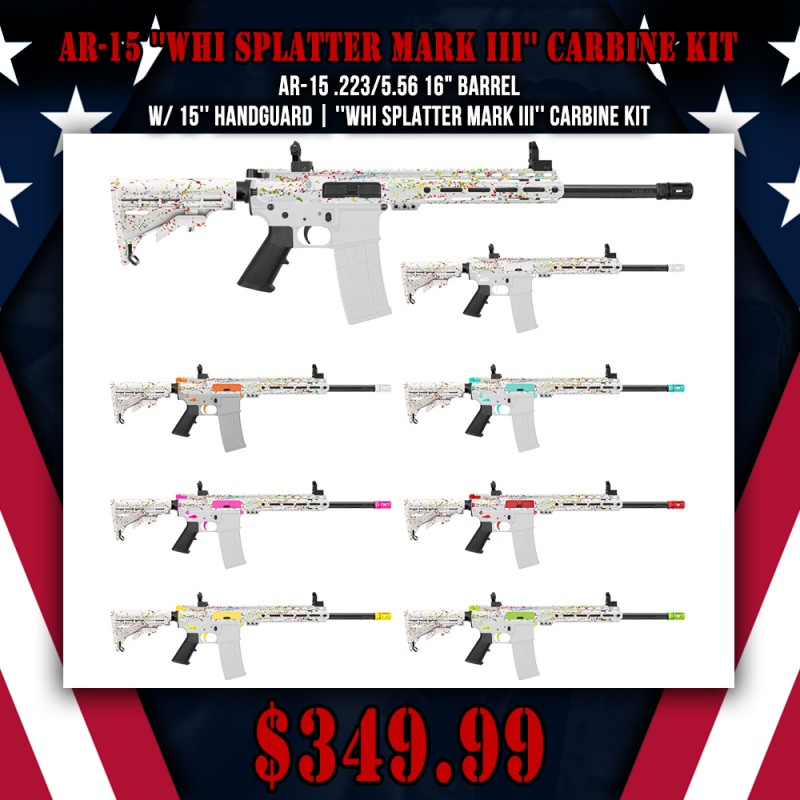 AR-15 .223/5.56 16" Barrel W/ 15'' Handguard | ''WHI SPLATTER MARK III'' Carbine Kit AR-15 .223/5.56 16" Barrel W/ 15'' Handguard | ''WHI SPLATTER MARK III'' Carbine Kit