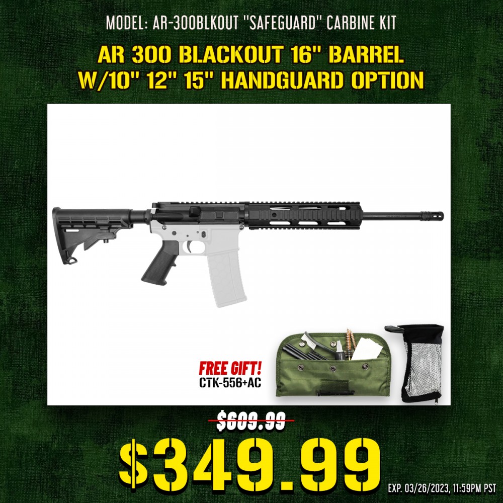 AR 300 Blackout 16'' Barrel W/10'' 12'' 15'' Handguard Option | ''SAFEGUARD'' Carbine Kit