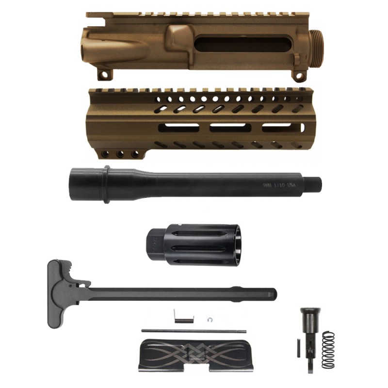  AR 9mm 7" Barrel W/ 7'' Clamp on M Lok Handguard| Cerakote Color Options Upper Receiver and Handguard | ''HUMMINGBIRD'' Pistol Kit