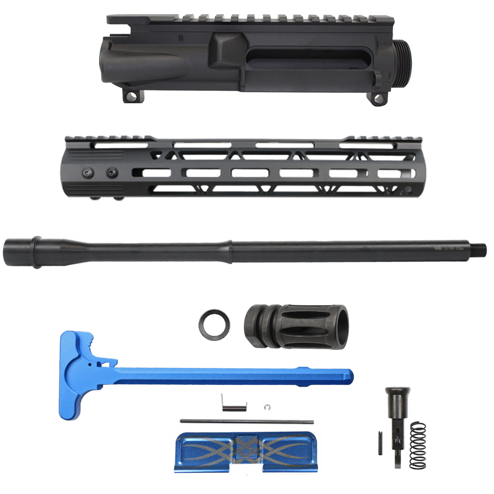  AR 9mm 16" Barrel W/ 12'' Clamp on Key Mod Handguard| Blue or Red Color Options Charging handle and Dust Cover| ''NINER'' Carbine Kit