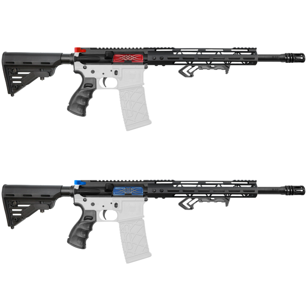  AR 9mm 16" Barrel W/ 12'' Clamp on Key Mod Handguard| Blue or Red Color Options Charging handle and Dust Cover| ''NINER'' Carbine Kit