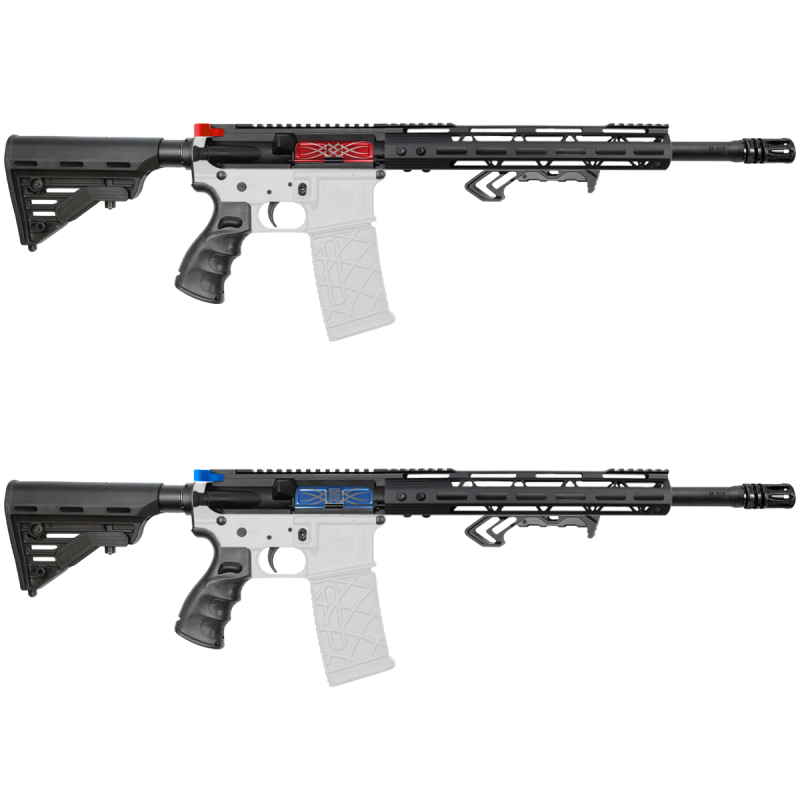  AR 9mm 16" Barrel W/ 12'' Clamp on Key Mod Handguard| Blue or Red Color Options Charging handle and Dust Cover| ''NINER'' Carbine Kit