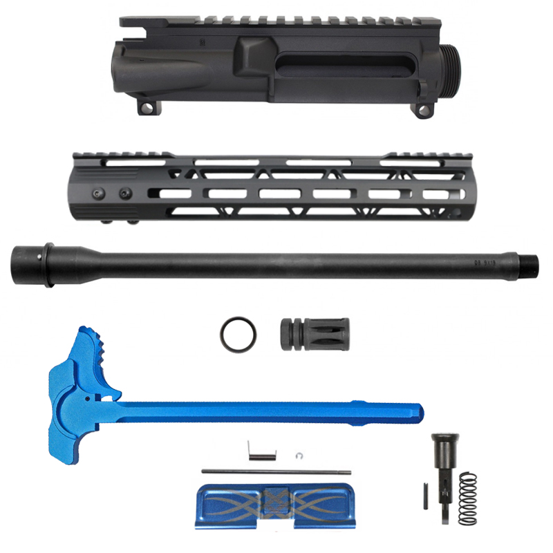  AR 9mm 16" Barrel W/ 12'' Clamp on Key Mod Handguard| Blue or Red Color Options Charging handle and Dust Cover| ''NINER'' Carbine Kit