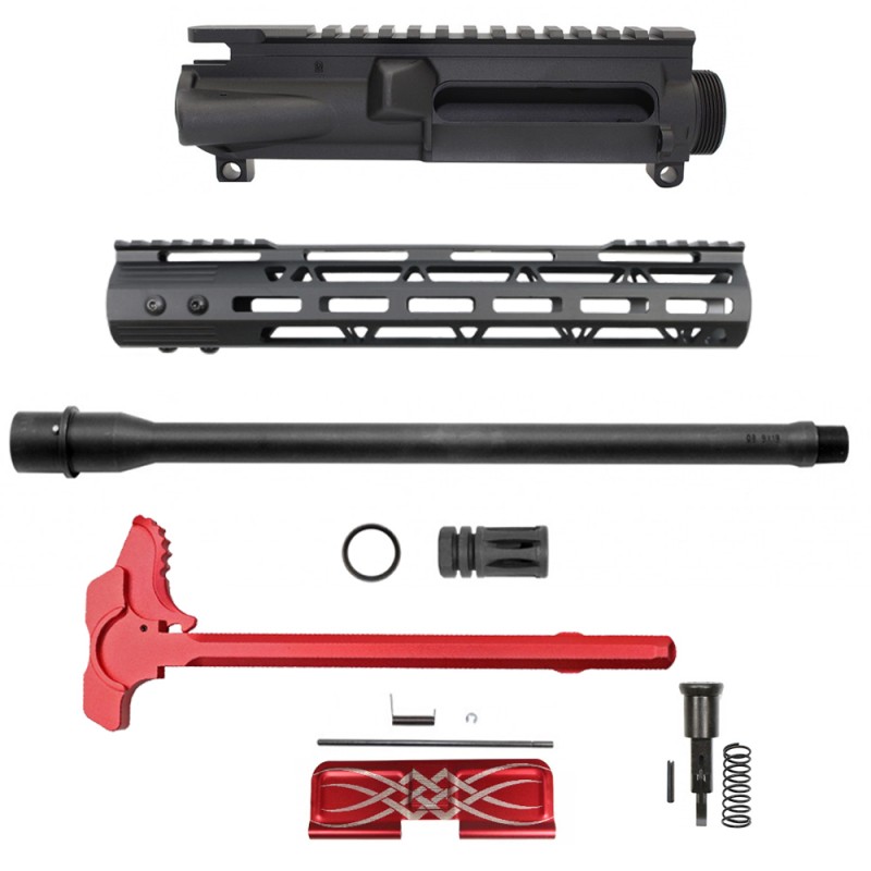 AR 9mm 16" Barrel W/ 12'' Clamp on Key Mod Handguard| Blue or Red Color Options Charging handle and Dust Cover| ''NINER'' Carbine Kit