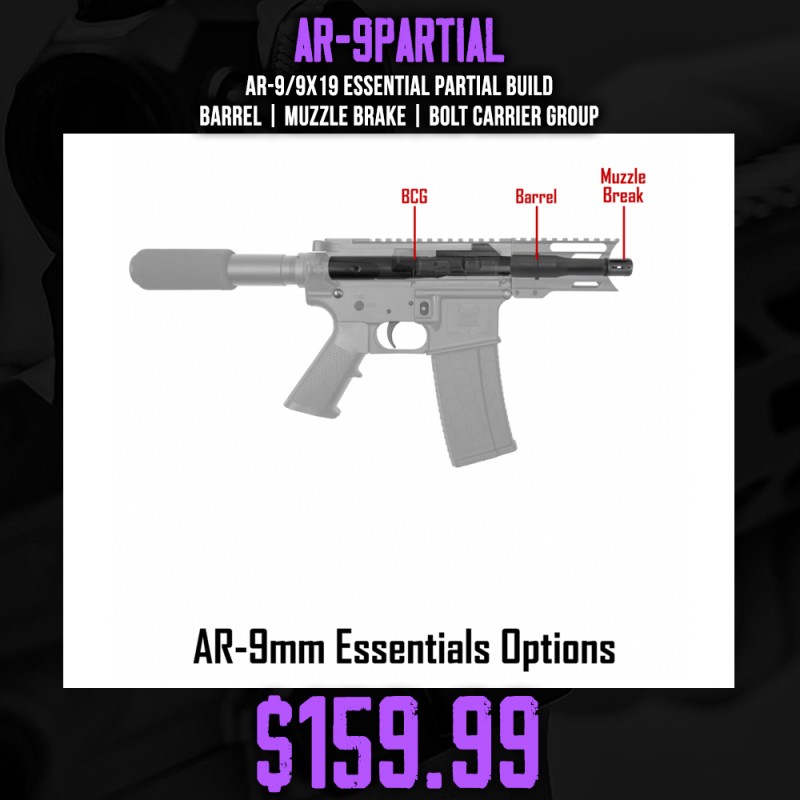 AR-9/9x19 Essential Partial Build |Barrel |Muzzle Brake |Bolt Carrier Group