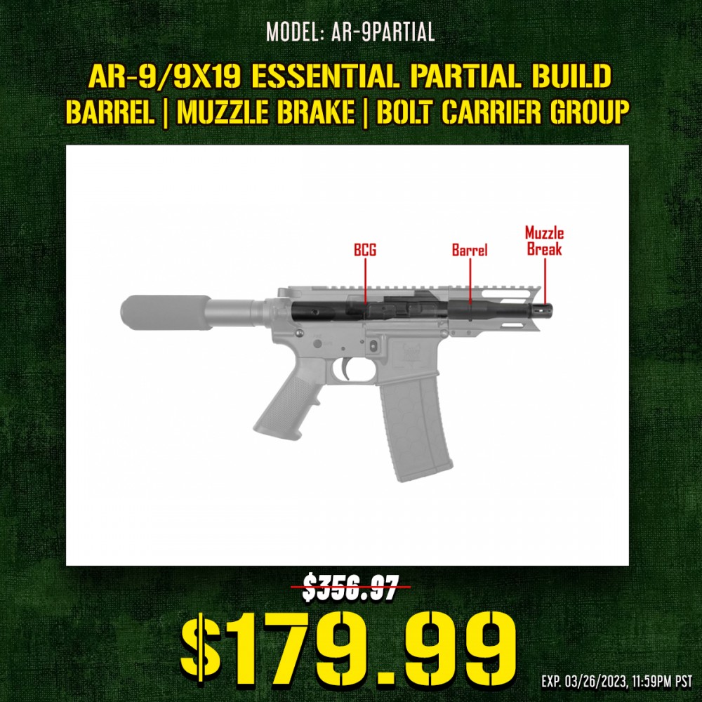 AR-9/9x19 Essential Partial Build |Barrel |Muzzle Brake |Bolt Carrier Group