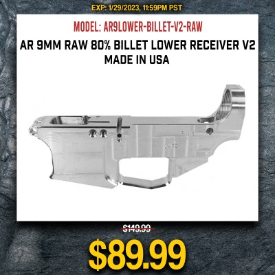 AR 9MM Raw 80% Billet Lower Receiver V2 | Made in USA