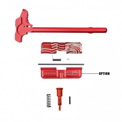 LASERED CALIBER OPTION| AR-15 Red Anodized Accent Caliber Bundle| Patriotic 