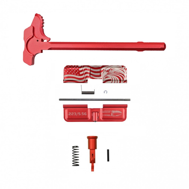 LASERED CALIBER OPTION| AR-15 Red Anodized Accent Caliber Bundle| Patriotic 