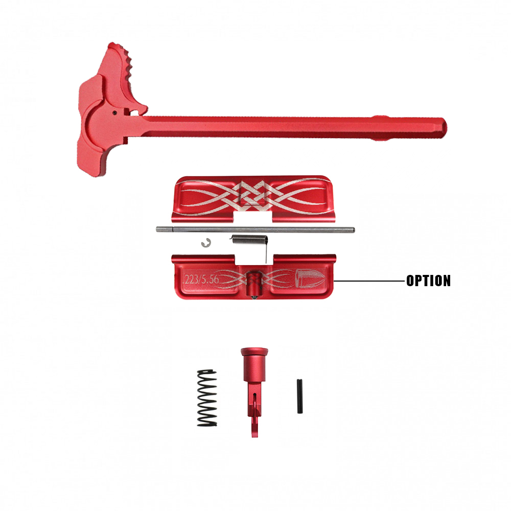 LASERED CALIBER OPTION| AR-15 Red Anodized Accent Caliber Bundle| Tribal 