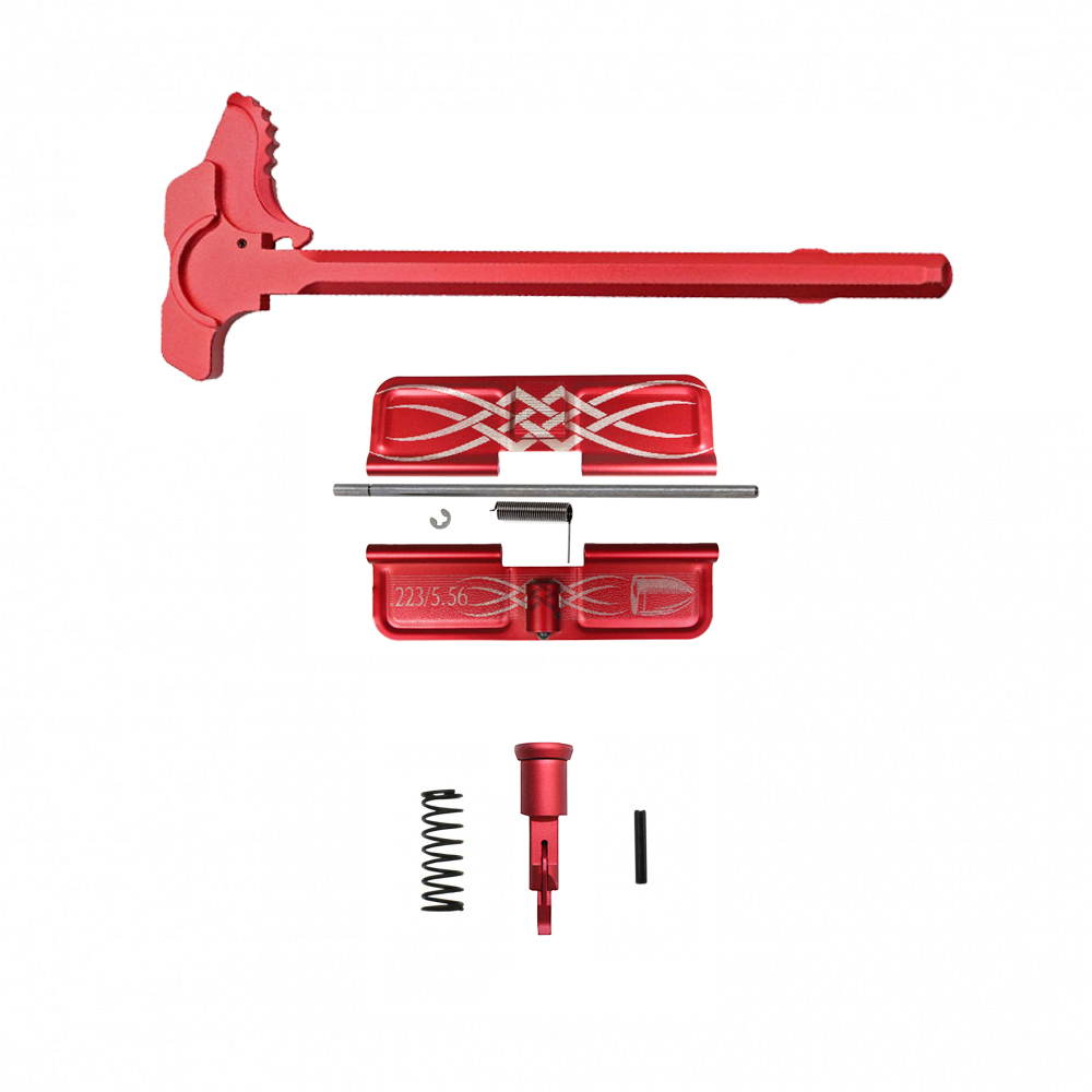 LASERED CALIBER OPTION| AR-15 Red Anodized Accent Caliber Bundle| Tribal 