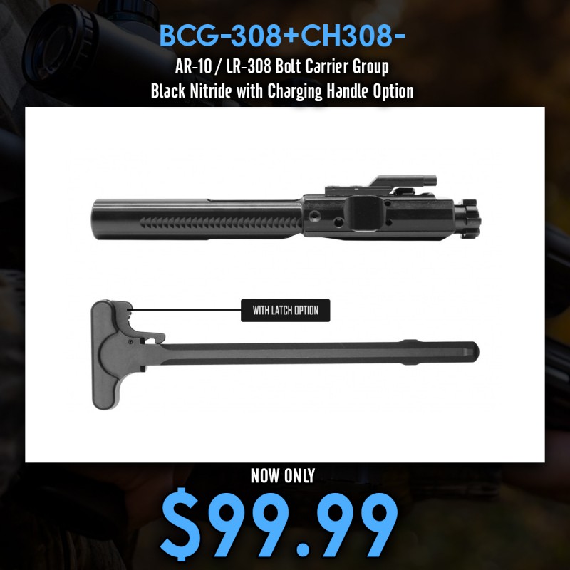 AR-10 / LR-308 Bolt Carrier Group - Black Nitride with Charging Handle Option 