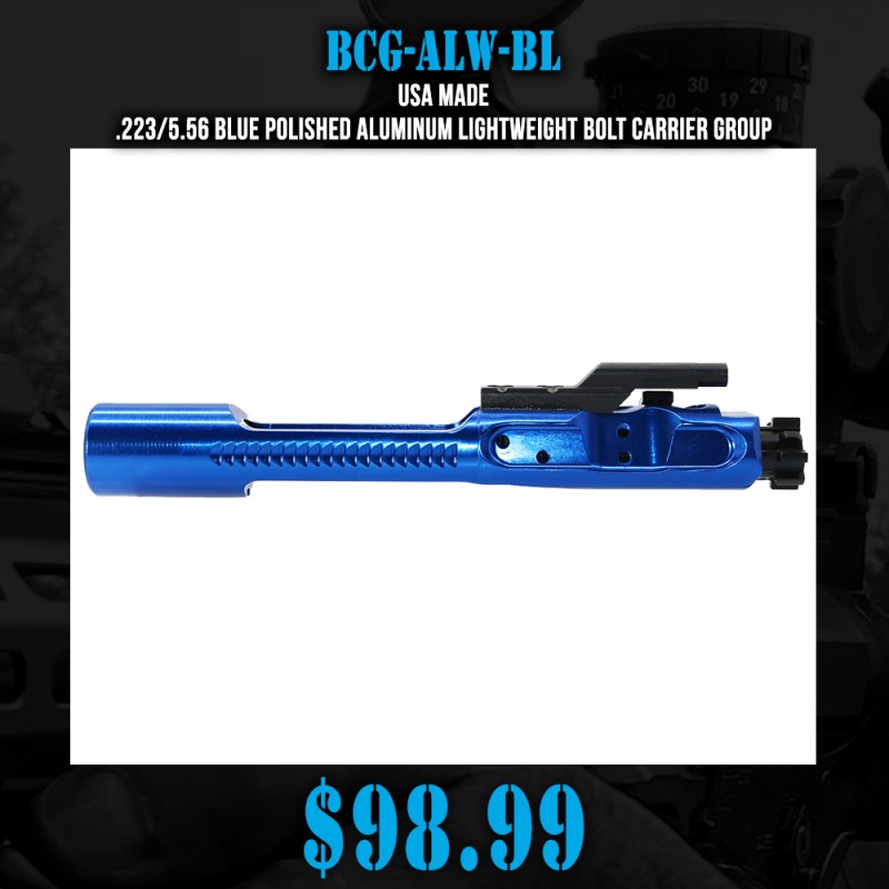 USA Made .223/5.56 BLUE Polished Aluminum Lightweight Bolt Carrier Group USA Made .223/5.56 BLUE Polished Aluminum Lightweight Bolt Carrier Group
