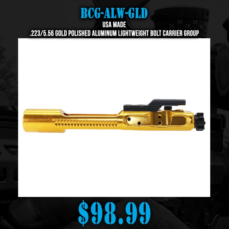 USA Made .223/5.56 GOLD Polished Aluminum Lightweight Bolt Carrier Group USA Made .223/5.56 GOLD Polished Aluminum Lightweight Bolt Carrier Group