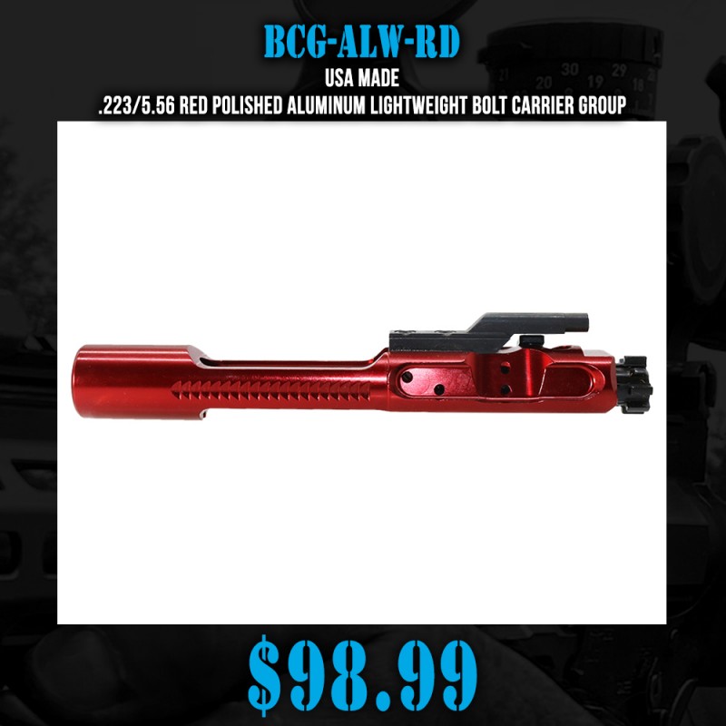 USA Made .223/5.56 RED Polished Aluminum Lightweight Bolt Carrier Group USA Made .223/5.56 RED Polished Aluminum Lightweight Bolt Carrier Group