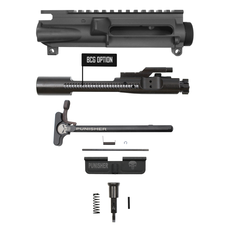 PUNISHER | AR-15  Upper Receiver, Bolt Carrier Group Option, Charging Handle LATCH 05, Dust Cover and Forward Assist -Bundle
