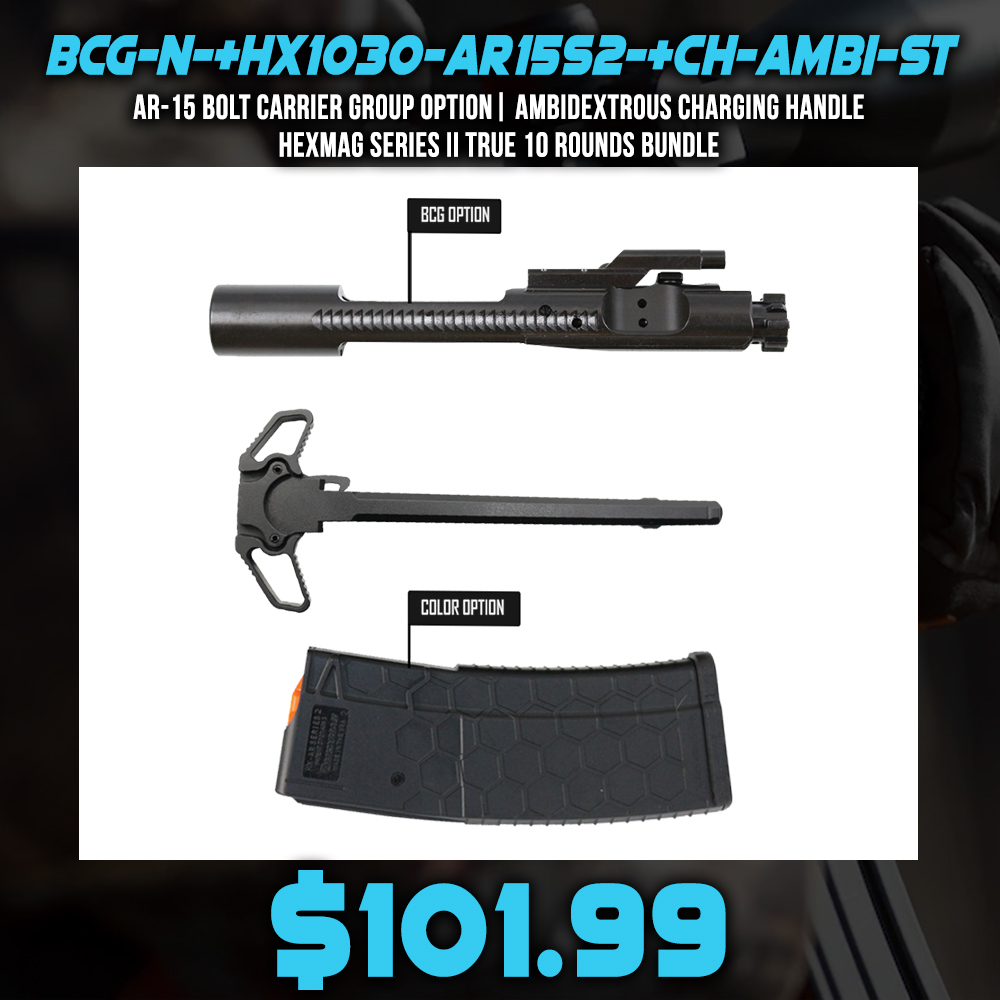 AR-15 Bolt Carrier Group Option| Ambidextrous Charging Handle |Hexmag Series II True 10 Rounds Bundle AR-15 Bolt Carrier Group Option| Ambidextrous Charging Handle |Hexmag Series II True 10 Rounds Bundle