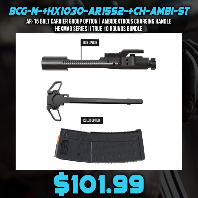 AR-15 Bolt Carrier Group Option| Ambidextrous Charging Handle |Hexmag Series II True 10 Rounds Bundle AR-15 Bolt Carrier Group Option| Ambidextrous Charging Handle |Hexmag Series II True 10 Rounds Bundle