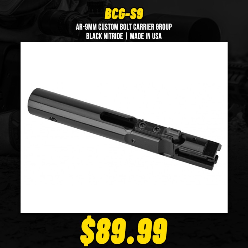 AR-9mm Custom Bolt Carrier Group- Black Nitride | Made in USA AR-9mm Custom Bolt Carrier Group- Black Nitride | Made in USA