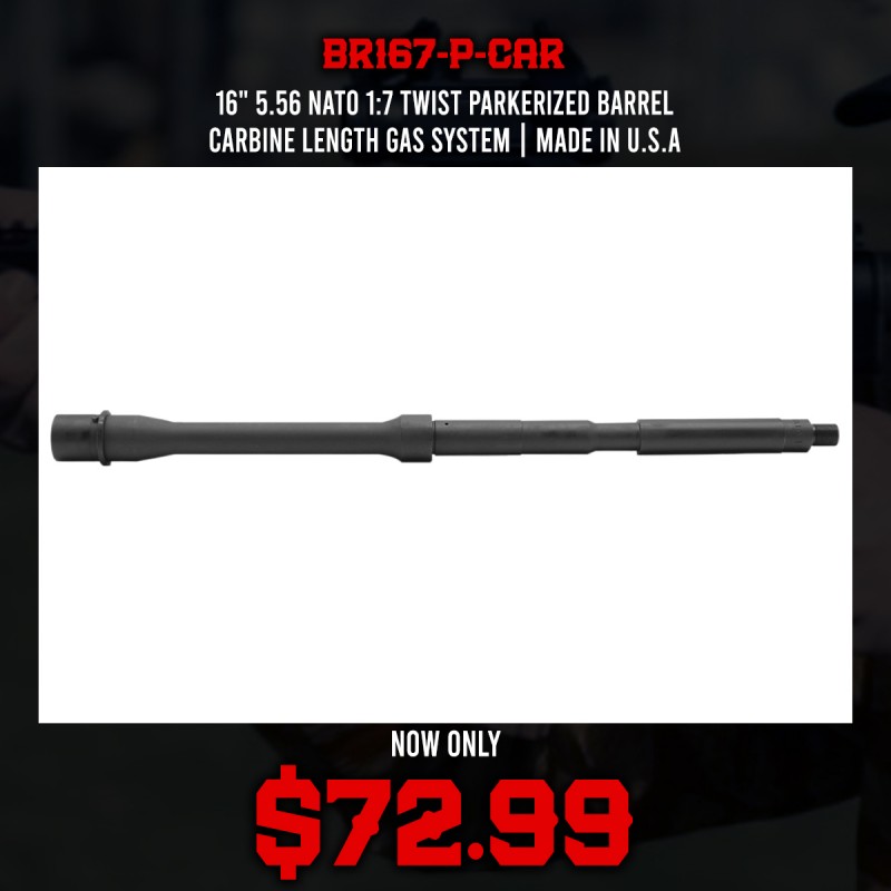 16" 5.56 Nato 1:7 Twist Parkerized Barrel | Carbine Length Gas System | Made in U.S.A 