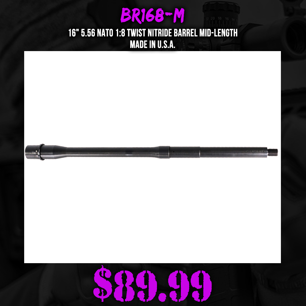 16" 5.56 NATO 1:8 Twist Nitride Barrel Mid-Length | Made in U.S.A. 16" 5.56 NATO 1:8 Twist Nitride Barrel Mid-Length | Made in U.S.A.
