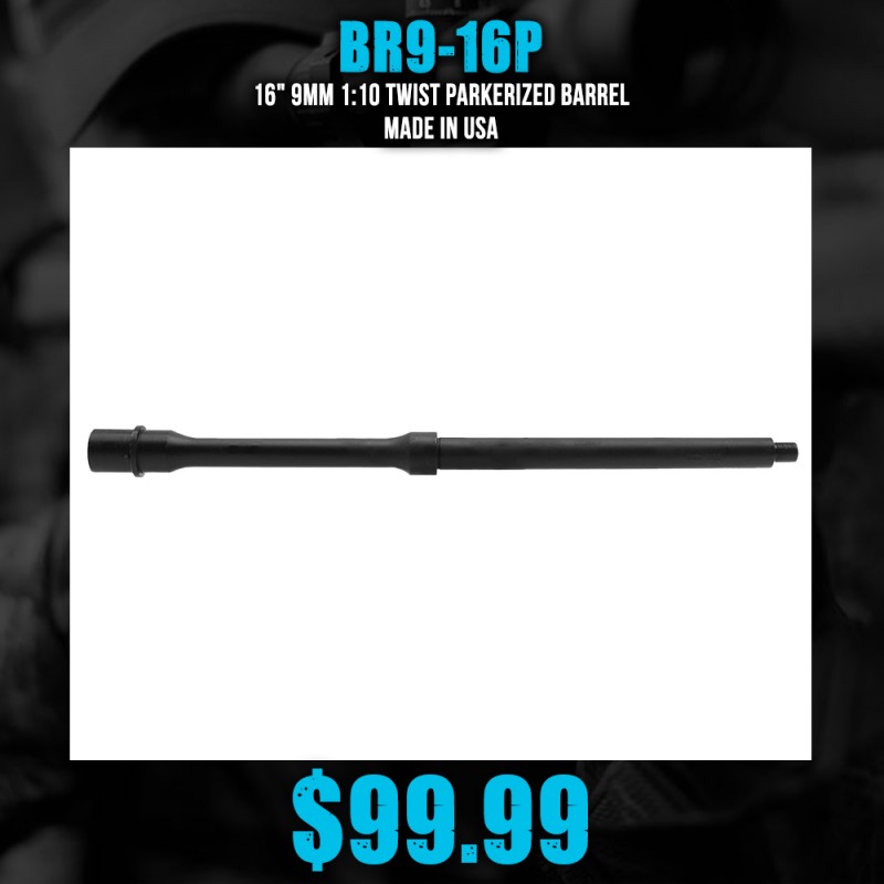 16" 9mm 1:10 Twist Parkerized Barrel | Made in USA 16" 9mm 1:10 Twist Parkerized Barrel | Made in USA