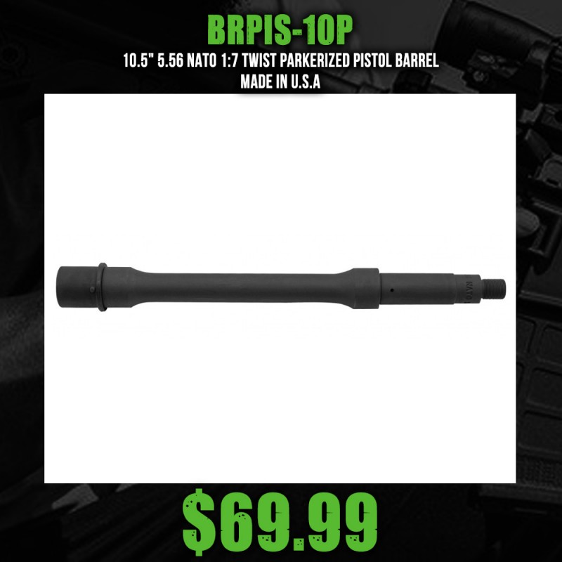 10.5" 5.56 NATO 1:7 Twist Parkerized Pistol Barrel | Made In U.S.A 10.5" 5.56 NATO 1:7 Twist Parkerized Pistol Barrel | Made In U.S.A