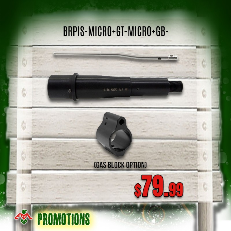 5'' 5.56 NATO 1:5 5R Twist Nitride Pistol Barrel and Micro Gas Tube and Gas Block Options| Made in U.S.A