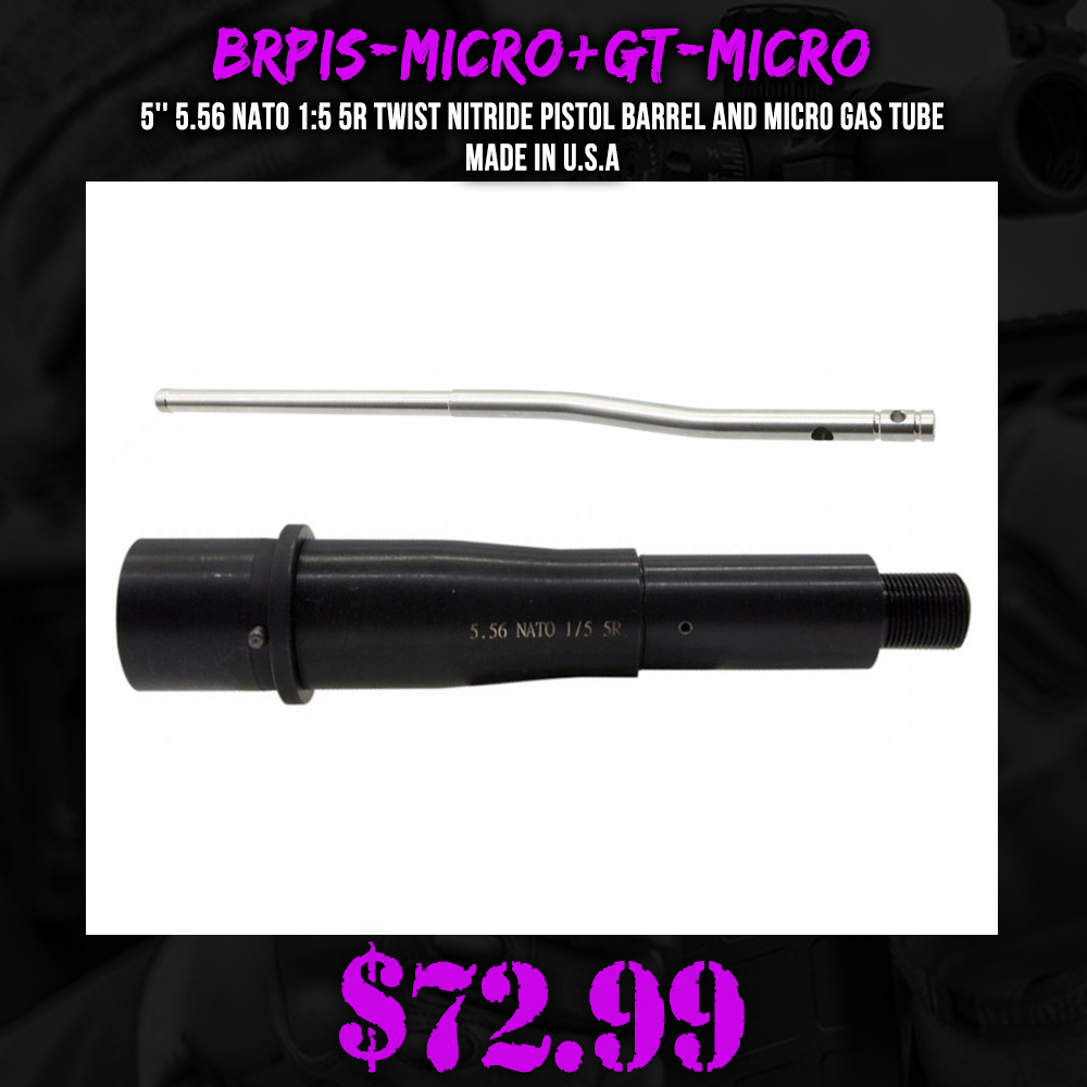 5'' 5.56 NATO 1:5 5R Twist Nitride Pistol Barrel and Micro Gas Tube | Made in U.S.A