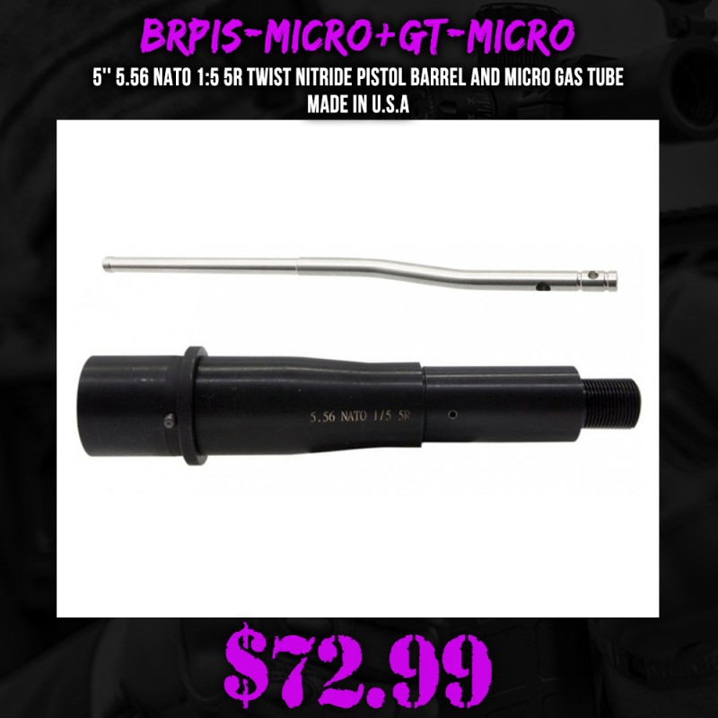 5'' 5.56 NATO 1:5 5R Twist Nitride Pistol Barrel and Micro Gas Tube | Made in U.S.A