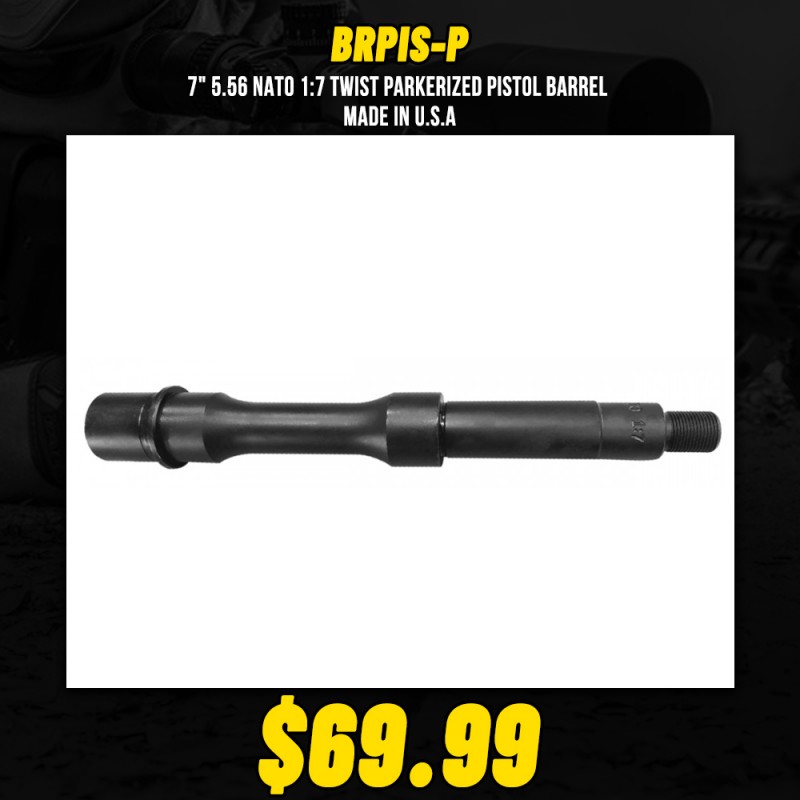 7" 5.56 NATO 1:7 Twist Parkerized Pistol Barrel | Made in U.S.A 7" 5.56 NATO 1:7 Twist Parkerized Pistol Barrel | Made in U.S.A