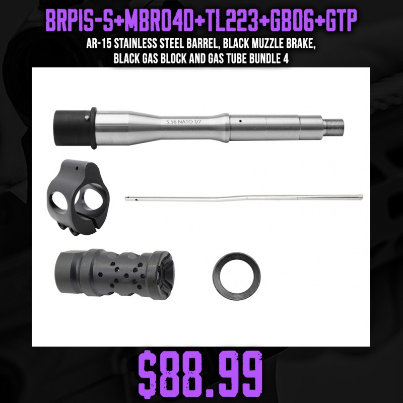 AR-15 Stainless Steel Barrel, Black Muzzle Brake, Black Gas Block and Gas Tube Bundle 4