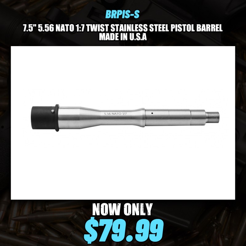 7.5" 5.56 NATO 1:7 Twist Stainless Steel Pistol Barrel | Made in U.S.A