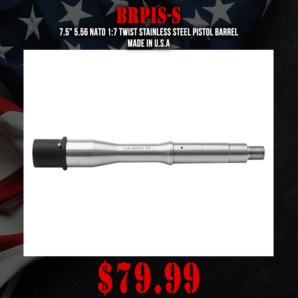 7.5" 5.56 NATO 1:7 Twist Stainless Steel Pistol Barrel | Made in U.S.A