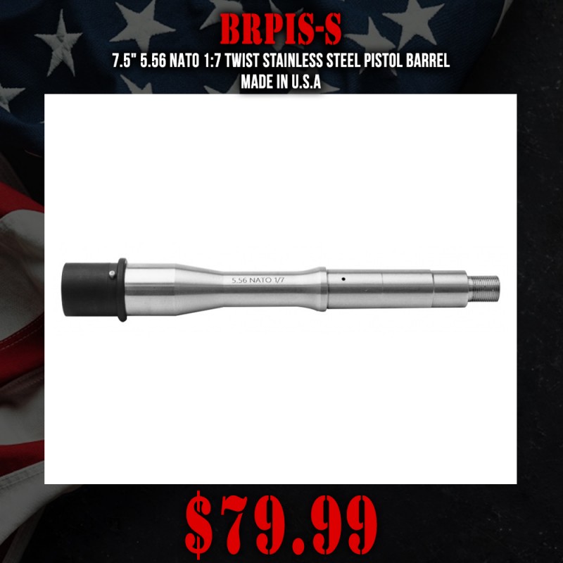 7.5" 5.56 NATO 1:7 Twist Stainless Steel Pistol Barrel | Made in U.S.A