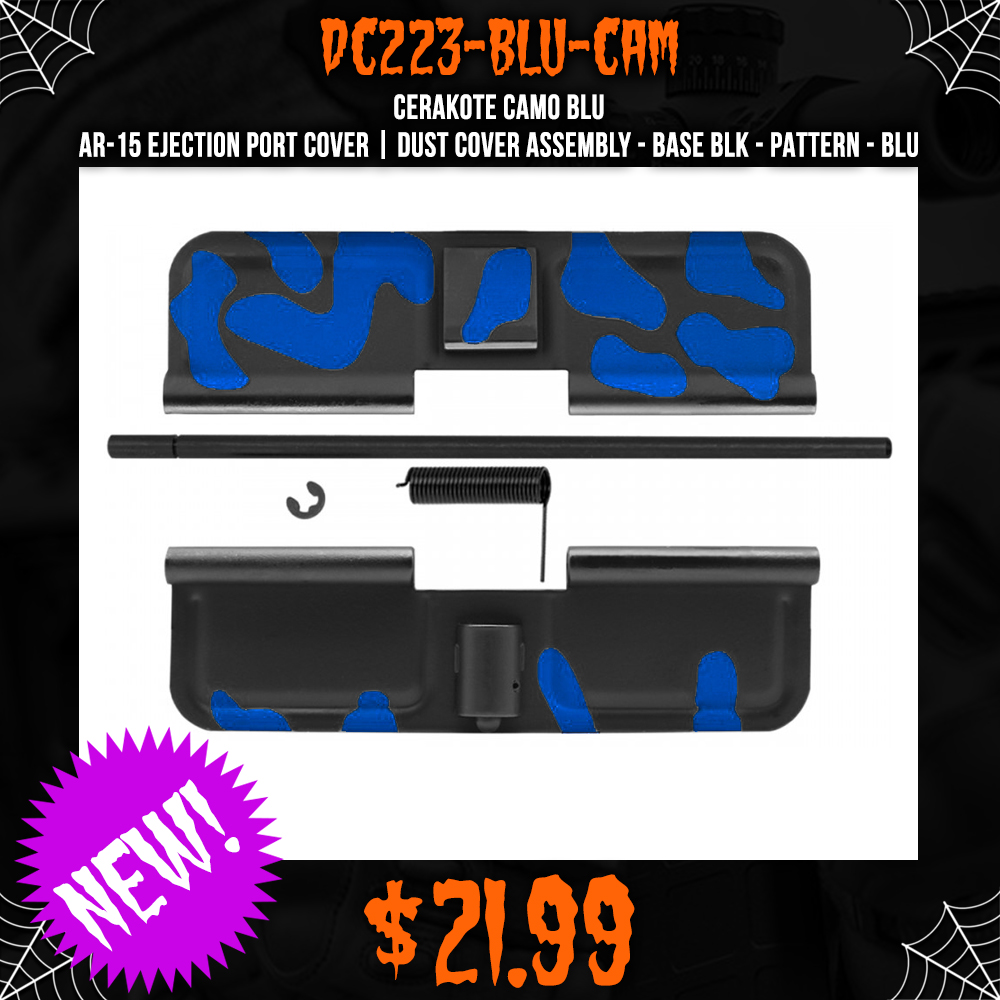 CERAKOTE CAMO BLU | AR-15 Ejection Port Cover | Dust Cover Assembly - Base BLK - Pattern - BLU CERAKOTE CAMO BLU | AR-15 Ejection Port Cover | Dust Cover Assembly - Base BLK - Pattern - BLU