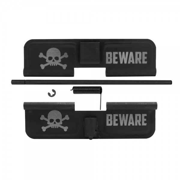 AR-15 Ejection Port Cover | Dust Cover Assembly- Beware Skull and Crossbones  AR-15 Ejection Port Cover | Dust Cover Assembly- Beware Skull and Crossbones