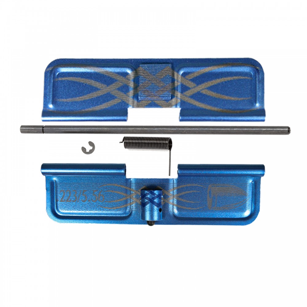 AR-15 / 300BLK / 7.62x39 / 9MM Ejection Port Door Cover | BLUE Tribal Design W/ Caliber Engraving
