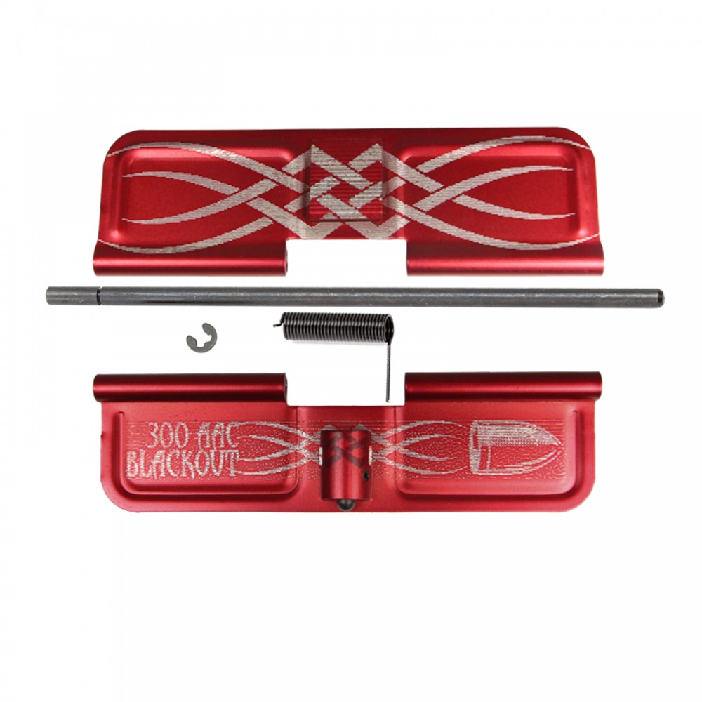 AR-15 / 300BLK / 7.62x39 / 9MM Ejection Port Door Cover | RED Tribal Design W/ Caliber Engraving