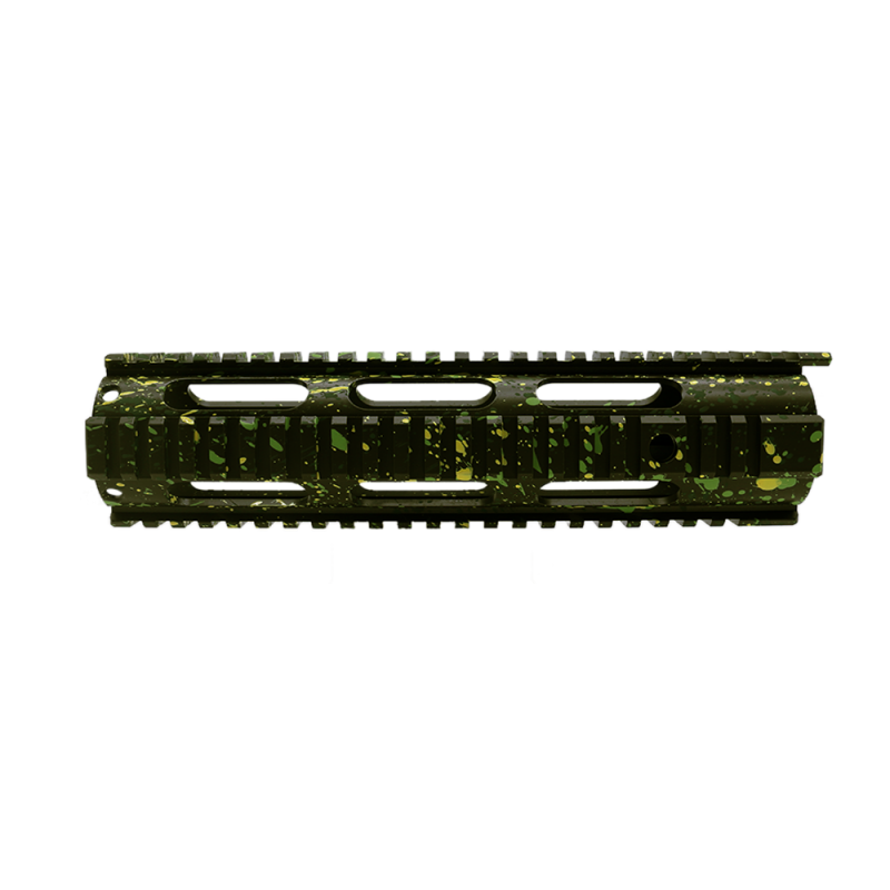Cerakote Splatter| AR-15 10'' Free Float Quad Rail Handguard - Base OD Green - Pattern - Highland Green - Lemon Zest - Zombie Green Cerakote Splatter| AR-15 10'' Free Float Quad Rail Handguard - Base OD Green - Pattern - Highland Green - Lemon Zest - Zombie Green