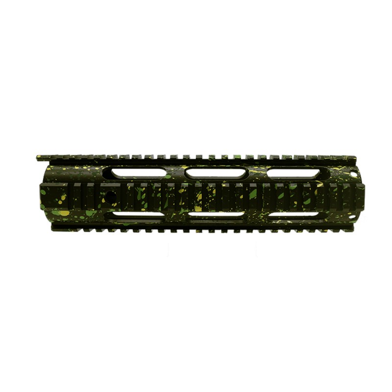 Cerakote Splatter| AR-15 10'' Free Float Quad Rail Handguard - Base OD Green - Pattern - Highland Green - Lemon Zest - Zombie Green Cerakote Splatter| AR-15 10'' Free Float Quad Rail Handguard - Base OD Green - Pattern - Highland Green - Lemon Zest - Zombie Green