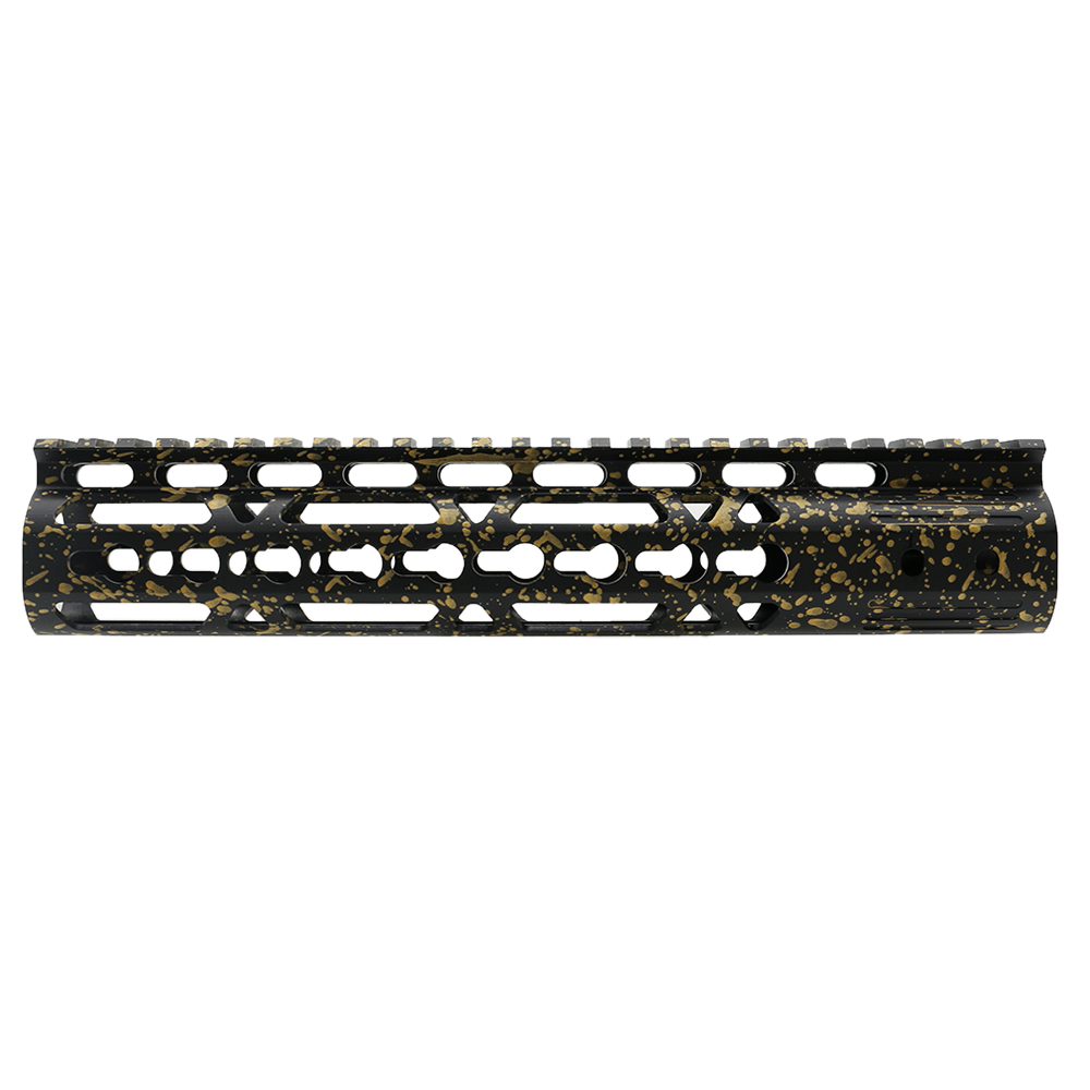 Cerakote Splatter | AR-15 10'' Light Weight Keymod Handguard - Base Black - Pattern - Gold - W/ Steel Barrel Nut