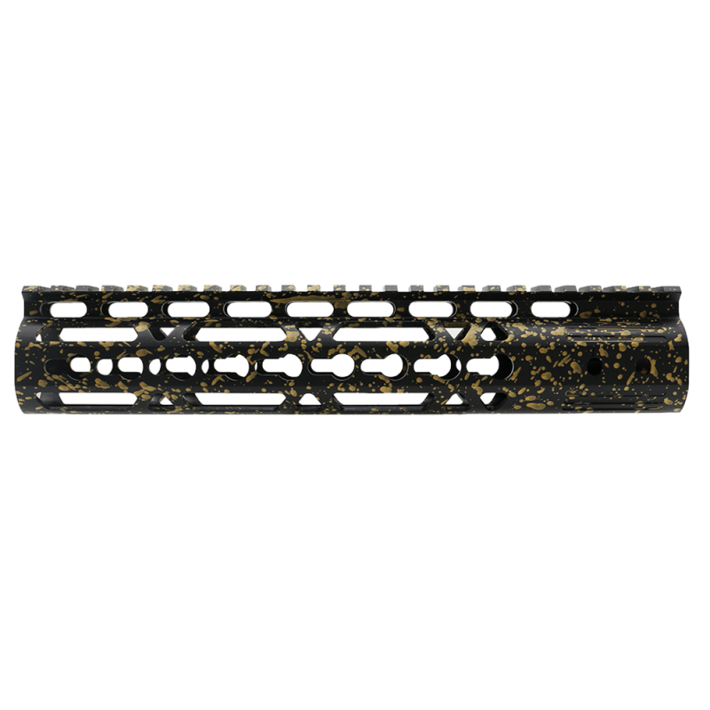 Cerakote Splatter | AR-15 10'' Light Weight Keymod Handguard - Base Black - Pattern - Gold - W/ Steel Barrel Nut