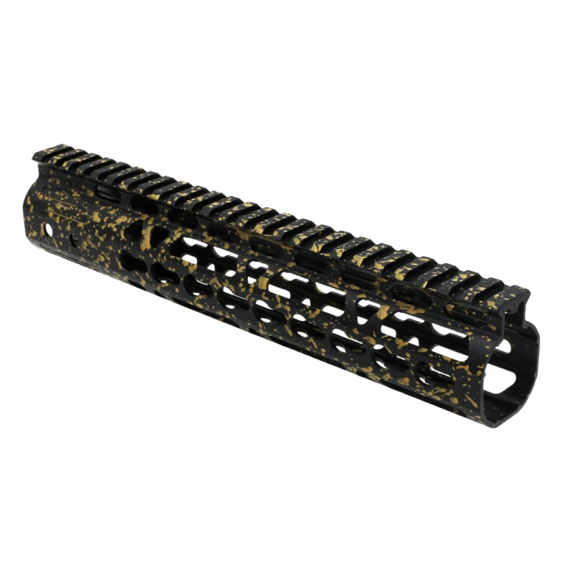 Cerakote Splatter | AR-15 10'' Light Weight Keymod Handguard - Base Black - Pattern - Gold - W/ Steel Barrel Nut