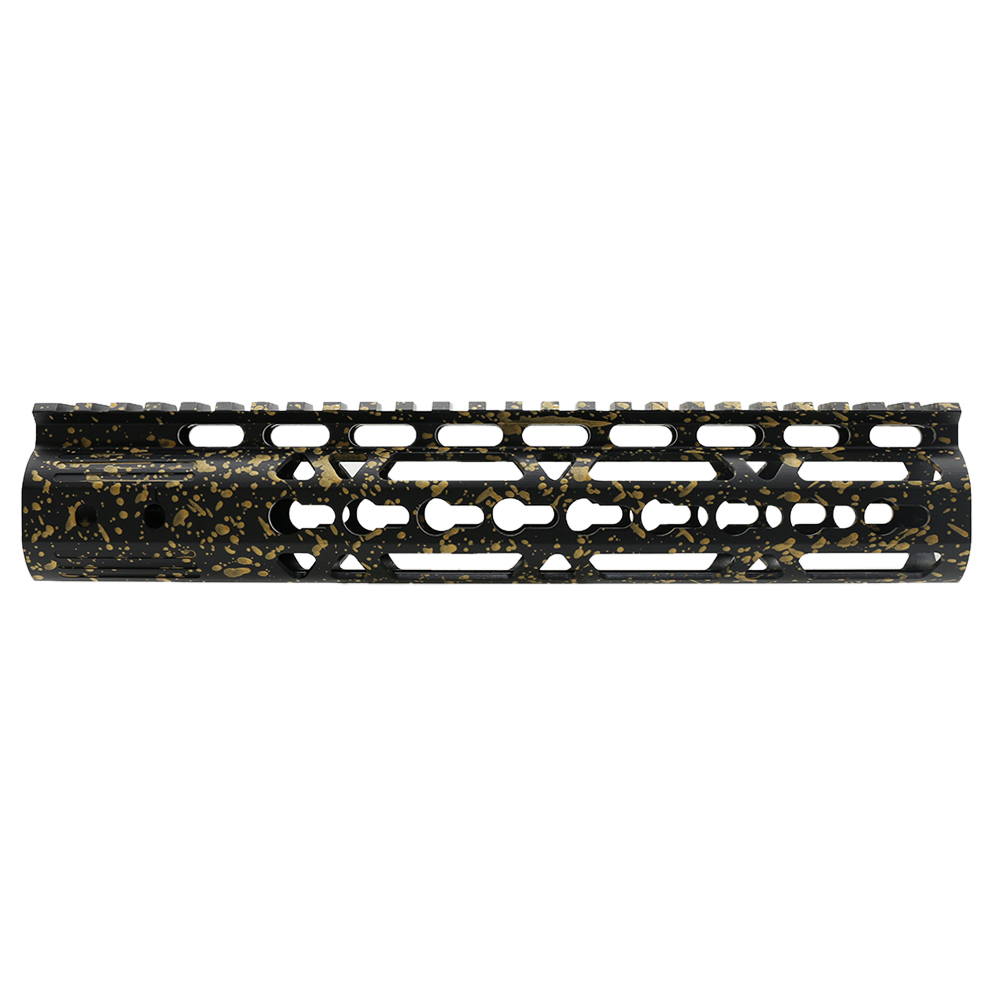 Cerakote Splatter | AR-15 10'' Light Weight Keymod Handguard - Base Black - Pattern - Gold - W/ Steel Barrel Nut
