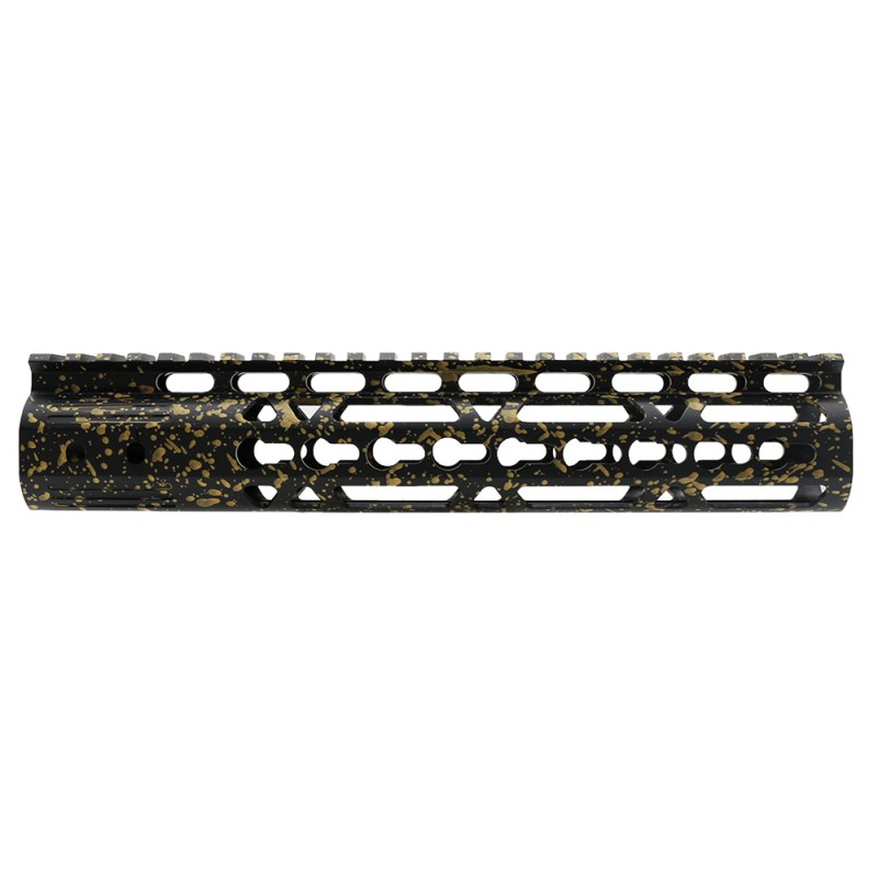 Cerakote Splatter | AR-15 10'' Light Weight Keymod Handguard - Base Black - Pattern - Gold - W/ Steel Barrel Nut
