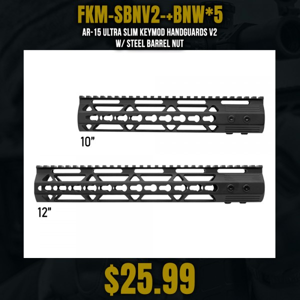 AR-15 Ultra Slim Keymod Handguards V2 W/ Steel Barrel Nut