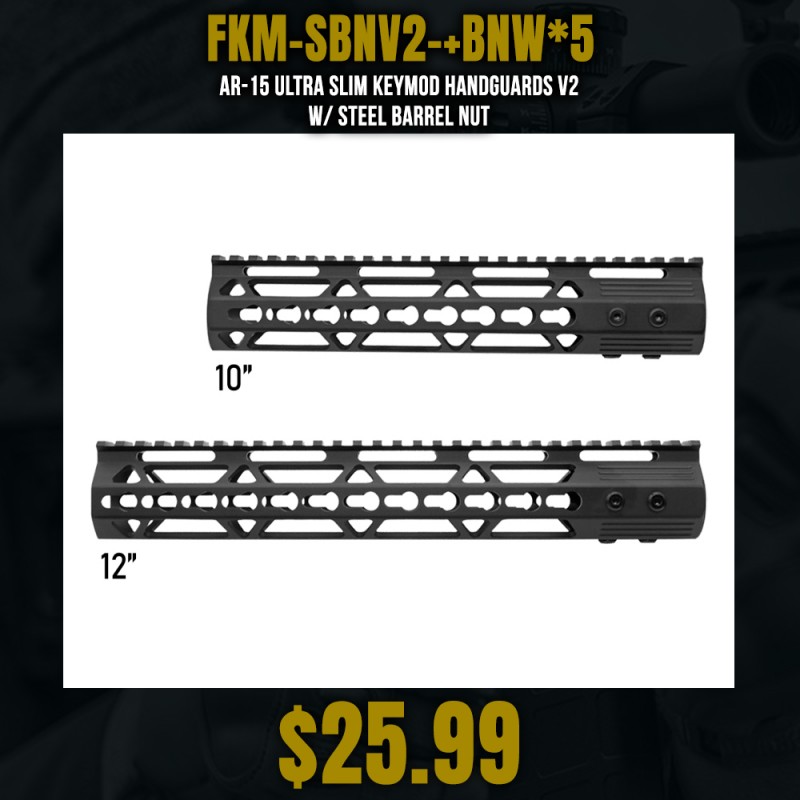 AR-15 Ultra Slim Keymod Handguards V2 W/ Steel Barrel Nut