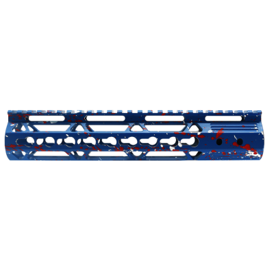CERAKOTE SPLATTER BLU RW | AR-15 10'' Ultra Slim Keymod Handguards V2 - Base BLU - Pattern - RED.WHI - W/ Steel Barrel Nut