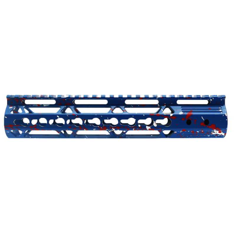 Cerakote Splatter | AR-15 10'' Ultra Slim Keymod Handguards V2 - Base Blue Flame - Pattern - Bright White - Red - W/ Steel Barrel Nut Cerakote Splatter | AR-15 10'' Ultra Slim Keymod Handguards V2 - Base Blue Flame - Pattern - Bright White - Red - W/ Steel Barrel Nut